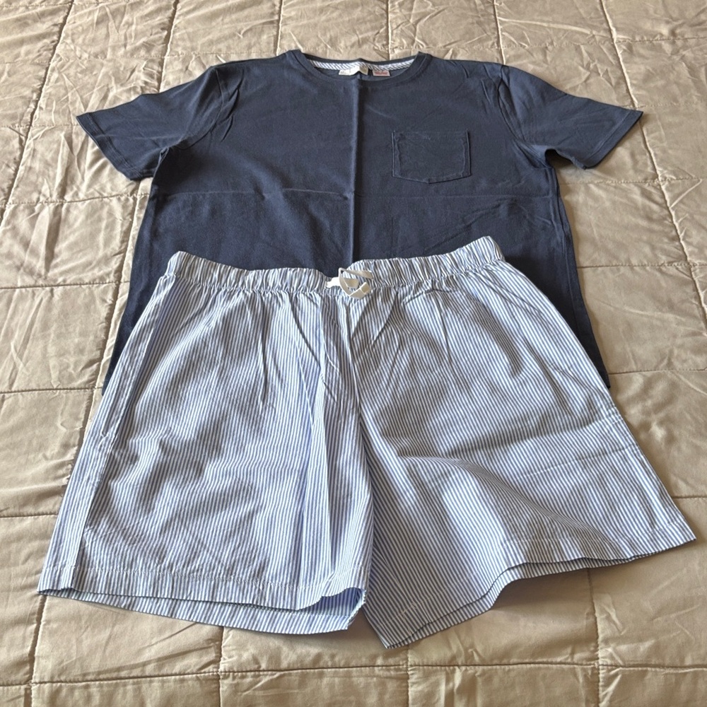 Mango Navy T-Shirt with Striped shorts pajama set